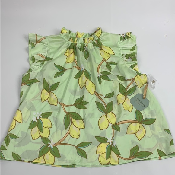 Ryegrass Lemon Print Ruffle Sleeve Top Size Large Green Yellow New NWT - Picture 1 of 11